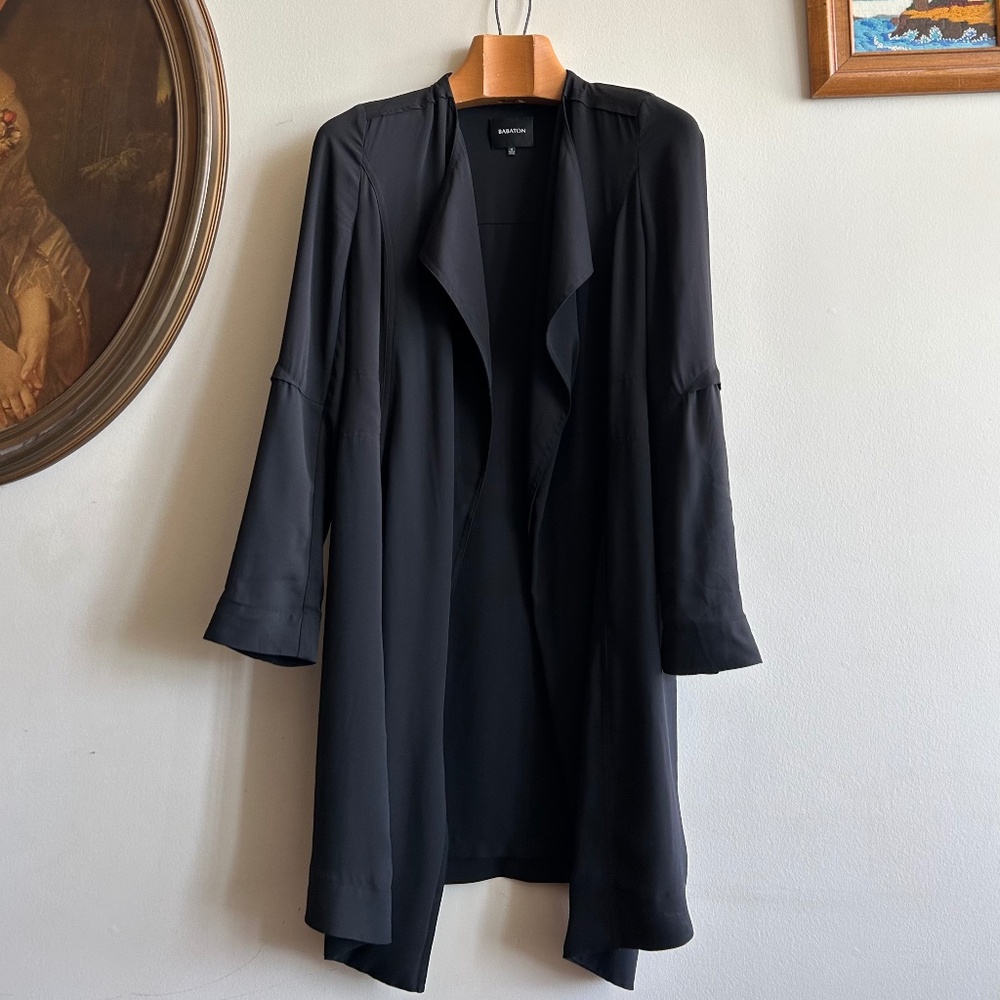 Babaton Draped Trench Coat – Black – Size XS